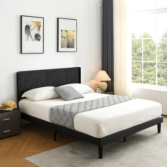 URBAN NEST Full Bed Frame Upholstered Platform with Headboard and Strong Wooden Slats,Non-Slip,No Box Spring Needed