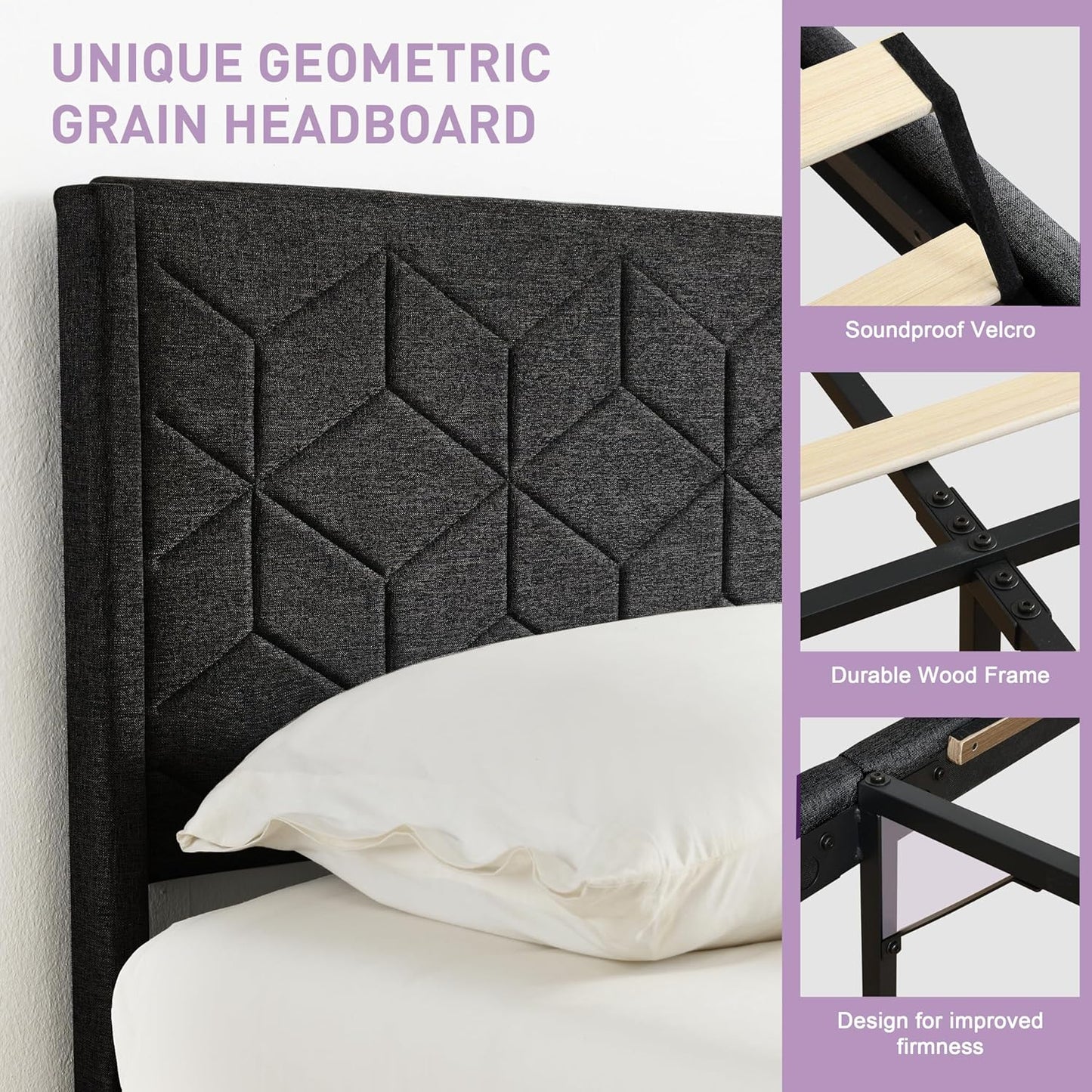 URBAN NEST Full Bed Frame Upholstered Platform with Headboard and Strong Wooden Slats,Non-Slip,No Box Spring Needed