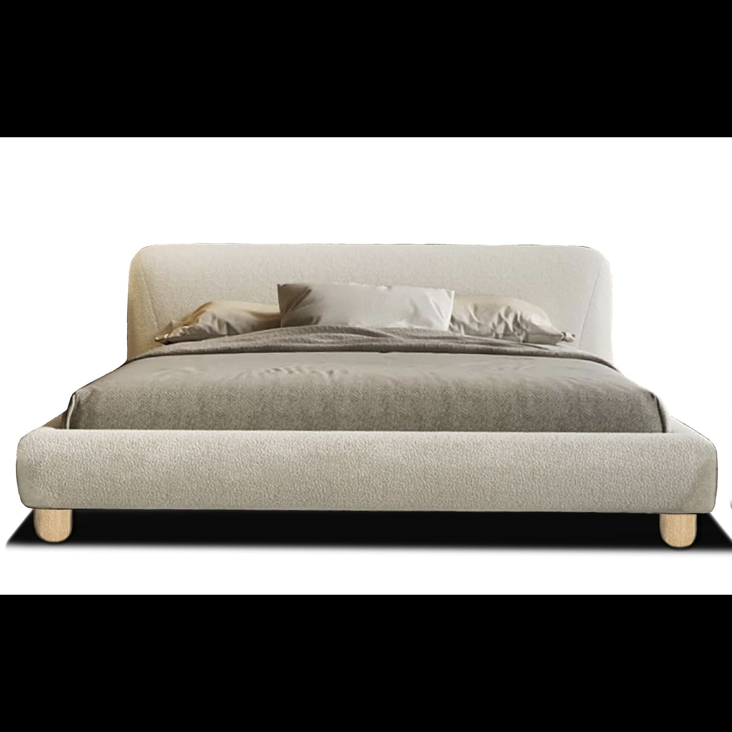 URBAN NEST King Size Bed Frame with Upholstered White Boucle Headboard, 88.6" W x 93.7" L, Fits Mattress 76" W x 80" L