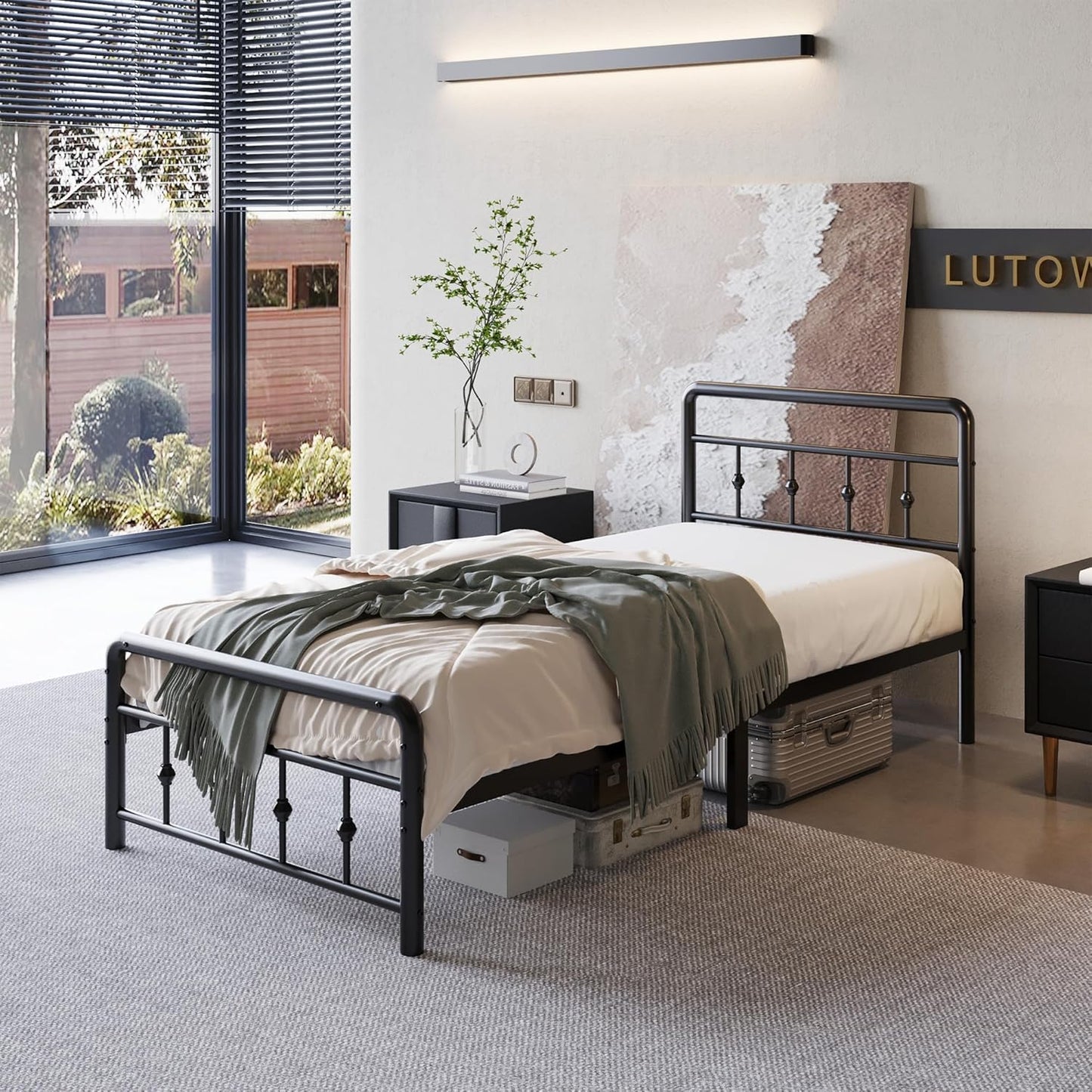 URBAN NEST 12 Inch Twin Bed Frames with Victorian Vintage Headboard and Footboard,  Heavy Duty Metal Mattress Foundation.