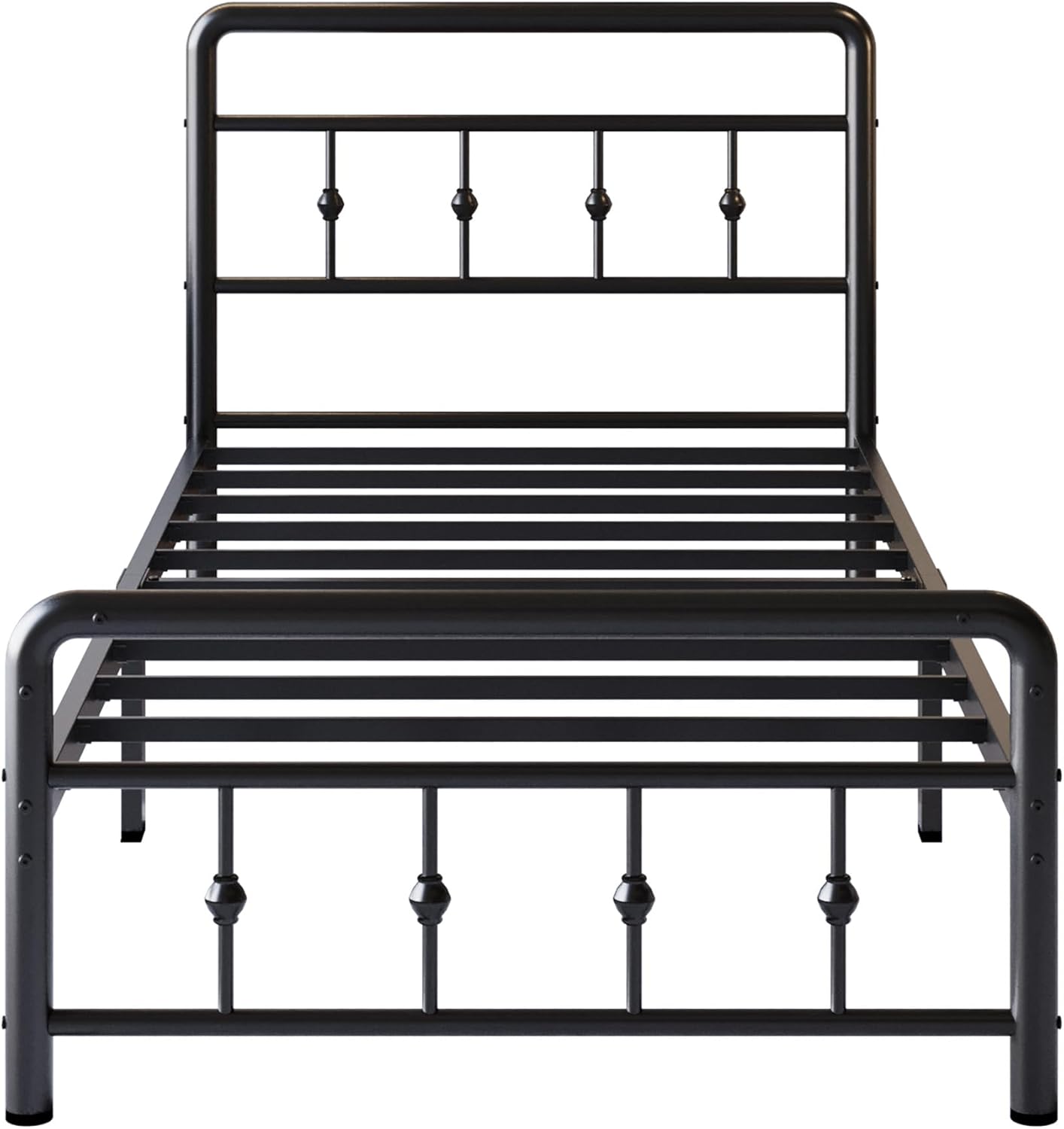 URBAN NEST 12 Inch Twin Bed Frames with Victorian Vintage Headboard and Footboard,  Heavy Duty Metal Mattress Foundation.