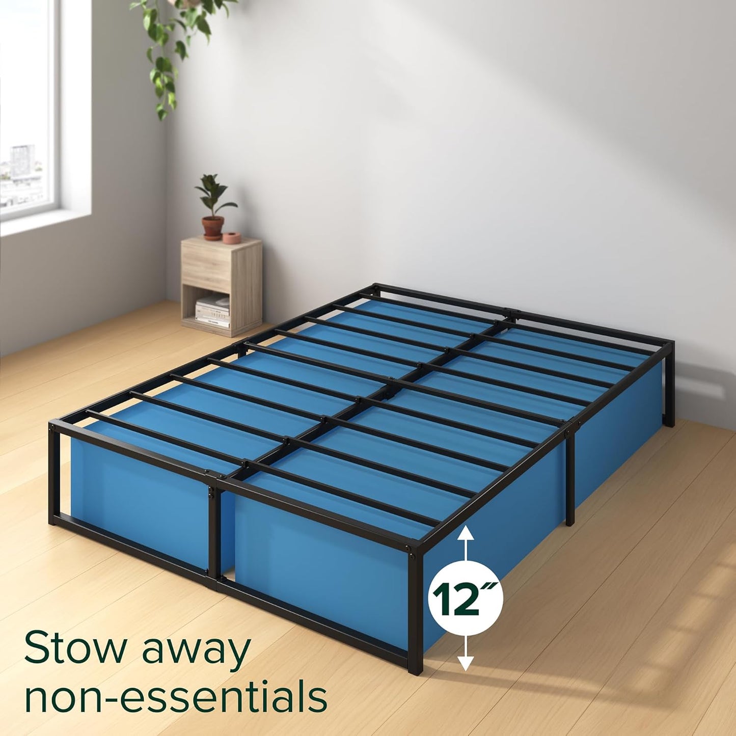 URBAN NEST Lorelei 14 Inch Metal Platform Bed Frame, Steel Slat Support, No Box Spring Needed.