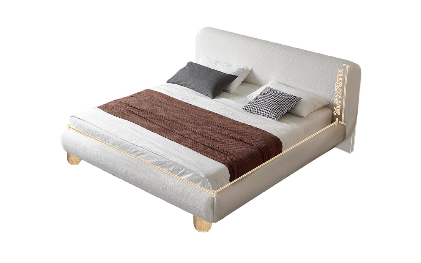 URBAN NEST King Size Bed Frame with Upholstered White Boucle Headboard, 88.6" W x 93.7" L, Fits Mattress 76" W x 80" L